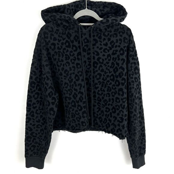 The Kooples Hoodie Sweatshirt Women’s L Velvet Leopard Print Pullover Raw Hem - Picture 2 of 9